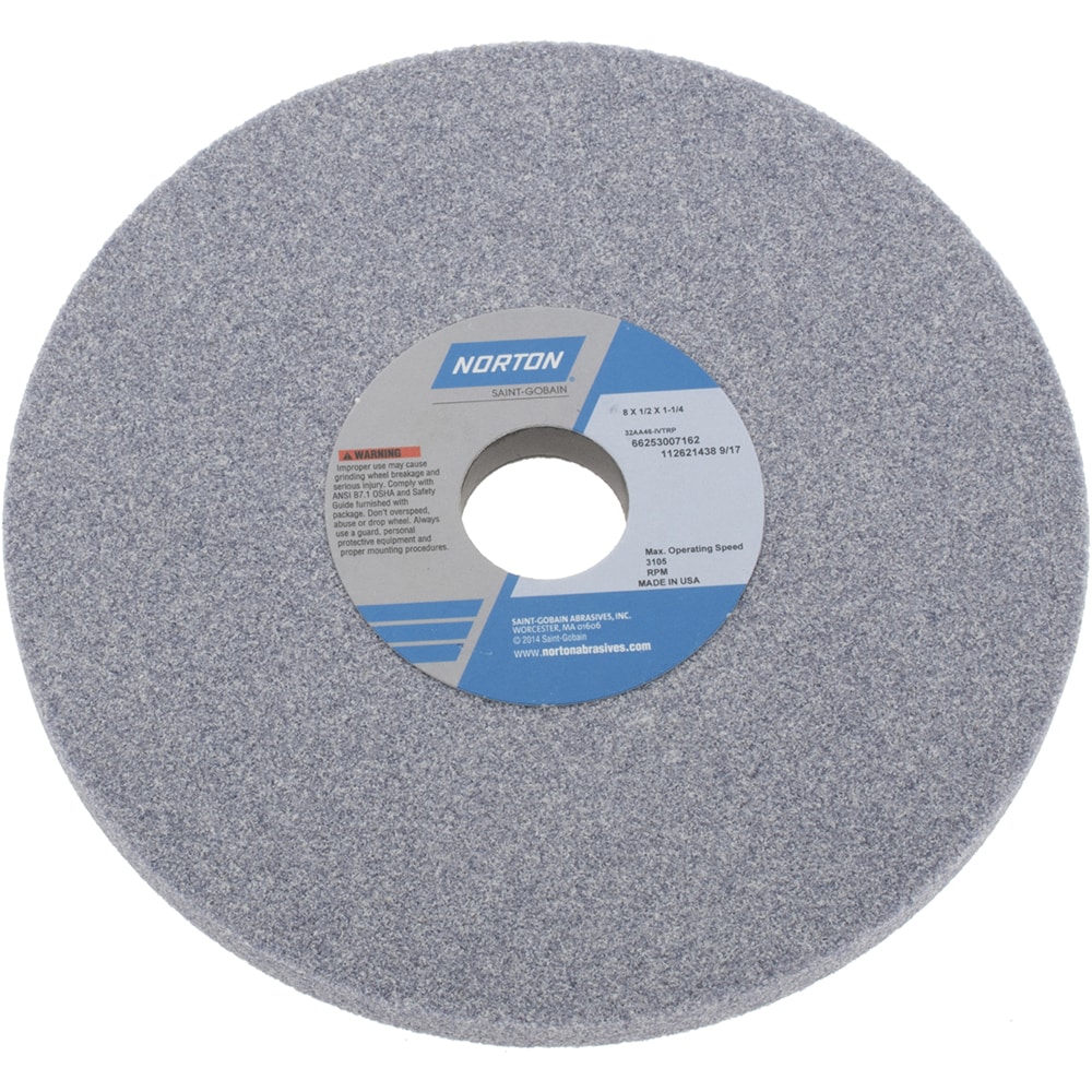 Norton 66253007162 Surface Grinding Wheel: 8" Dia, 1/2" Thick, 1-1/4" Hole, 46 Grit, I Hardness Image