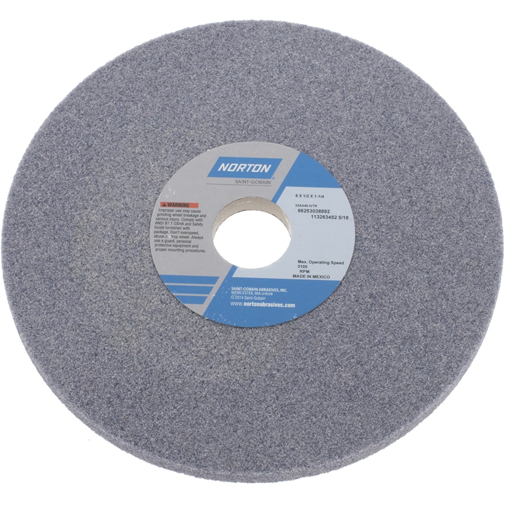 Norton 66253038892 Surface Grinding Wheel: 8" Dia, 1/2" Thick, 1-1/4" Hole, 46 Grit, I Hardness Image