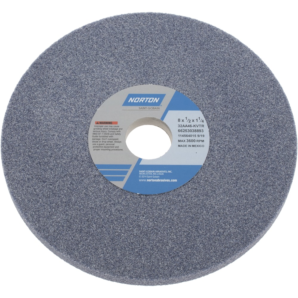 Norton 66253038893 Surface Grinding Wheel: 8" Dia, 1/2" Thick, 1-1/4" Hole, 46 Grit, K Hardness Image