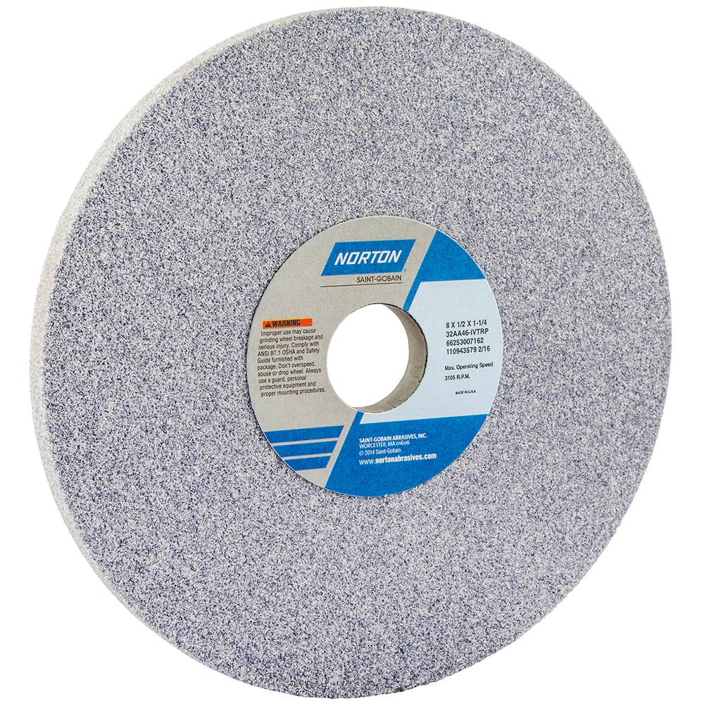 Norton 66253007165 Surface Grinding Wheel: 8" Dia, 1/2" Thick, 1-1/4" Hole, 60 Grit, I Hardness Image