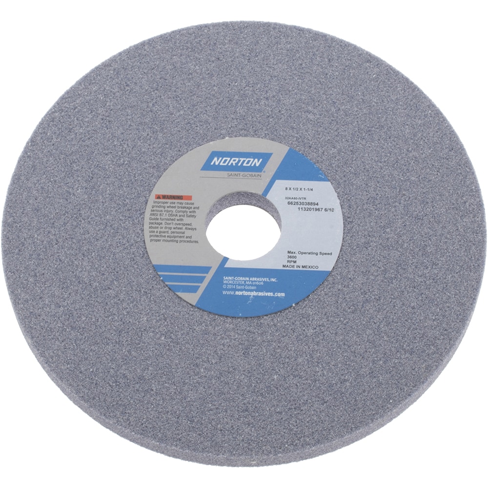 Norton 66253038894 Surface Grinding Wheel: 8" Dia, 1/2" Thick, 1-1/4" Hole, 60 Grit, I Hardness Image