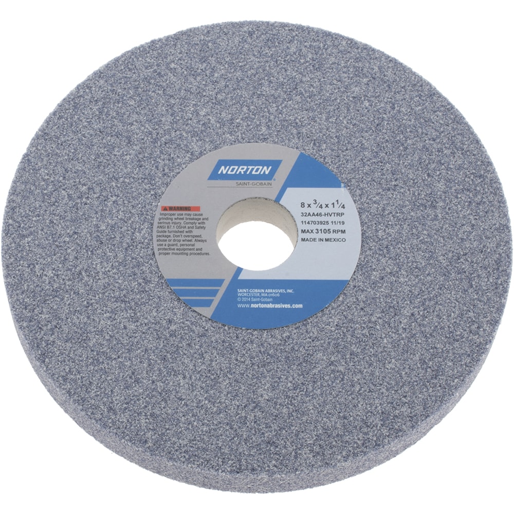 Norton 66253007166 Surface Grinding Wheel: 8" Dia, 3/4" Thick, 1-1/4" Hole, 46 Grit, H Hardness Image