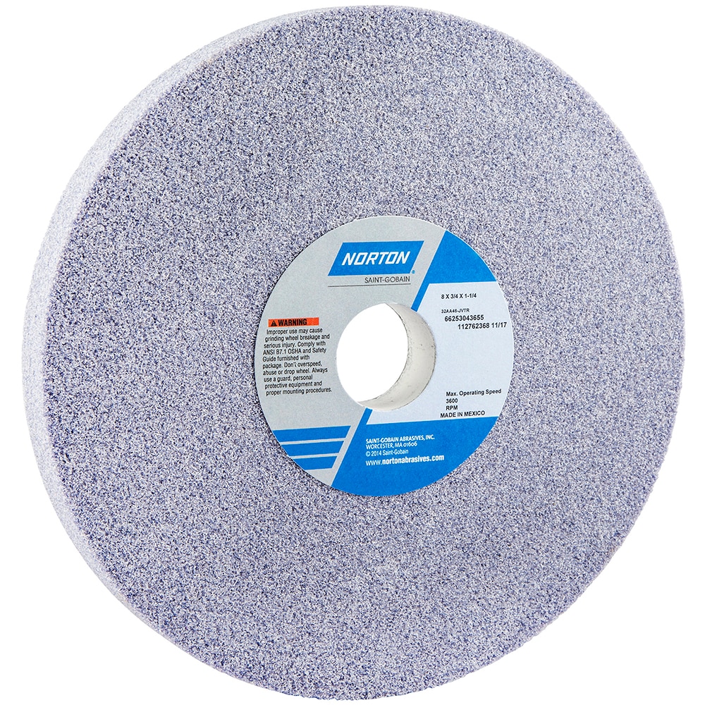 Norton 66253043655 Surface Grinding Wheel: 8" Dia, 3/4" Thick, 1-1/4" Hole, 46 Grit, J Hardness Image