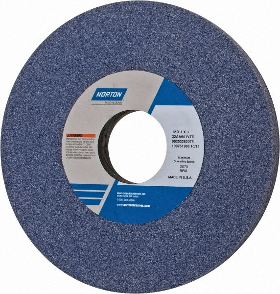 Norton 66253262078 Surface Grinding Wheel: 12" Dia, 1" Thick, 3" Hole, 60 Grit, I Hardness Image