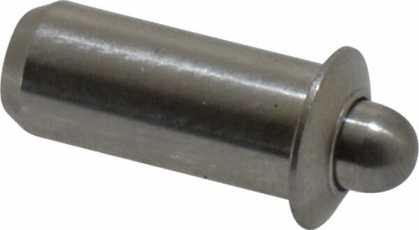 0.441" Body Len x 3/16" Body Diam, 0.121" Plunger Diam, 0.75 Lb Init to 2 Lb Final End Force, 0.441" Len Under Flange, Stainless Steel Press Fit Spring Plunger