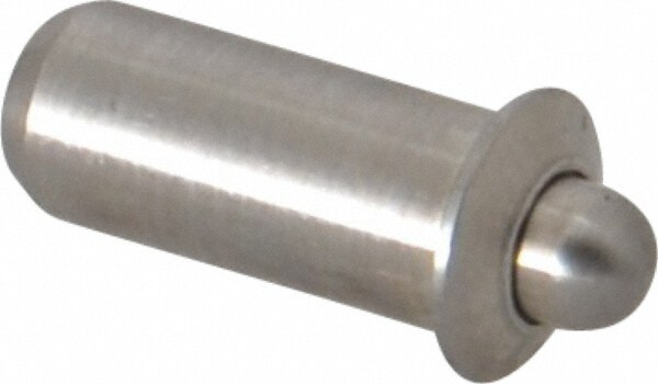 0.441" Body Len x 3/16" Body Diam, 0.121" Plunger Diam, 1.5 Lb Init to 4.5 Lb Final End Force, 0.441" Len Under Flange, Stainless Steel Press Fit Spring Plunger