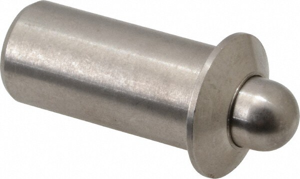 1.1" Body Len x 1/2" Body Diam, 0.332" Plunger Diam, 4 Lb Init to 9 Lb Final End Force, 1.1" Len Under Flange, Stainless Steel Press Fit Spring Plunger