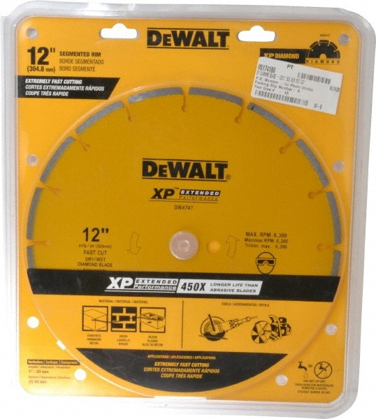 Dewalt DW4747 Wet & Dry Cut Saw Blade: 12" Dia, 1" Arbor Hole 