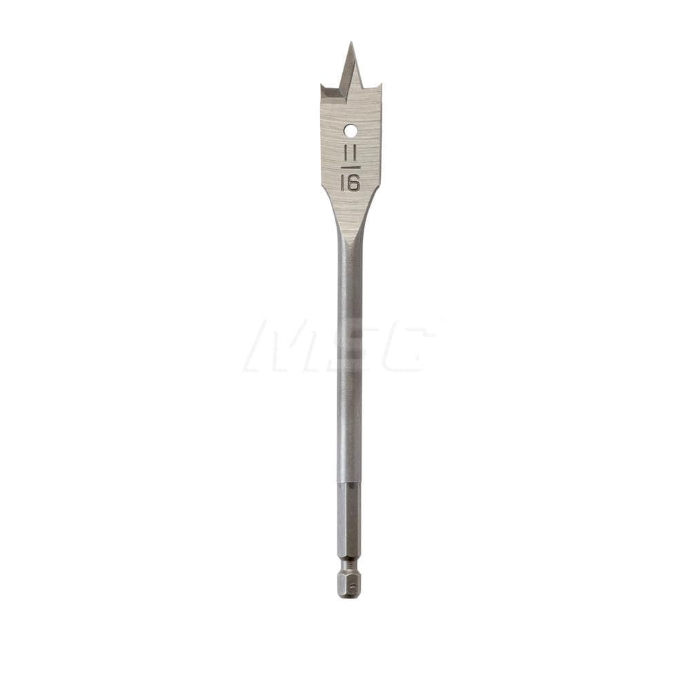 11/16", 1/4" Straight Shank, Bright Finish, Carbon Steel, Spade Blade Drill Bit