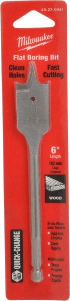 15/16", 1/4" Straight Shank, Bright Finish, Carbon Steel, Spade Blade Drill Bit