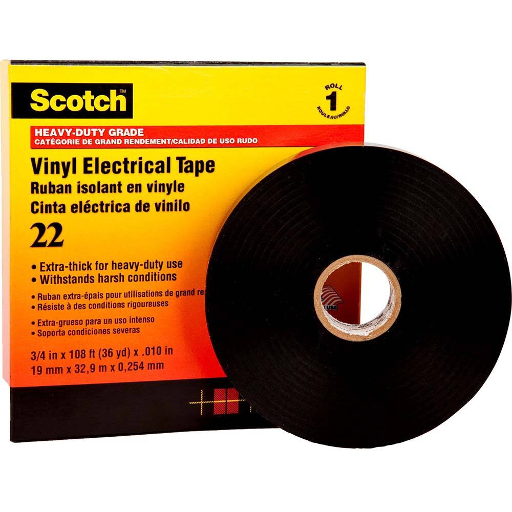 Electrical Tape: 3/4" Wide, 110' Long, 10 mil Thick, Black
