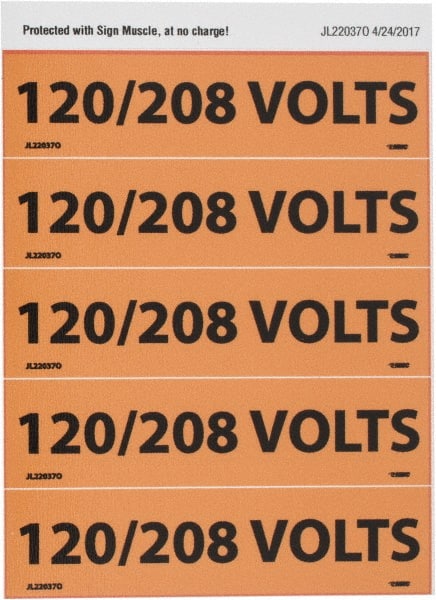 Electrical & Energy Source Label: "120/208 Volts", Rectangle, 4.5" Wide