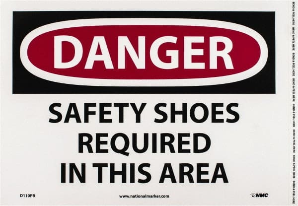 Accident Prevention Sign: Rectangle, "Danger, SAFETY SHOES REQUIRED IN THIS AREA"