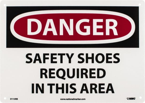 Accident Prevention Sign: Rectangle, "Danger, SAFETY SHOES REQUIRED IN THIS AREA"