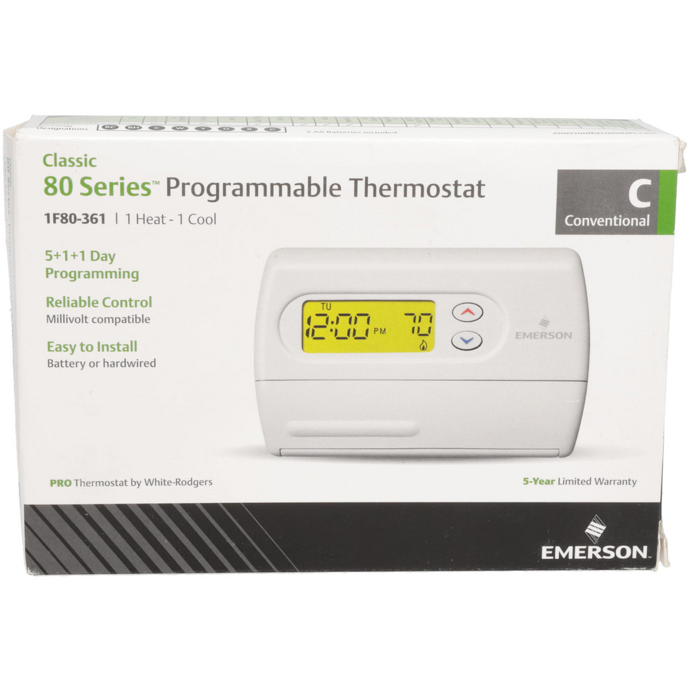45 to 90&deg;F, 1 Heat, 1 Cool, Standard Digital 5+1+1 Programmable Single Stage Thermostat - mV to 30 Volts, Electronic Switching Switch