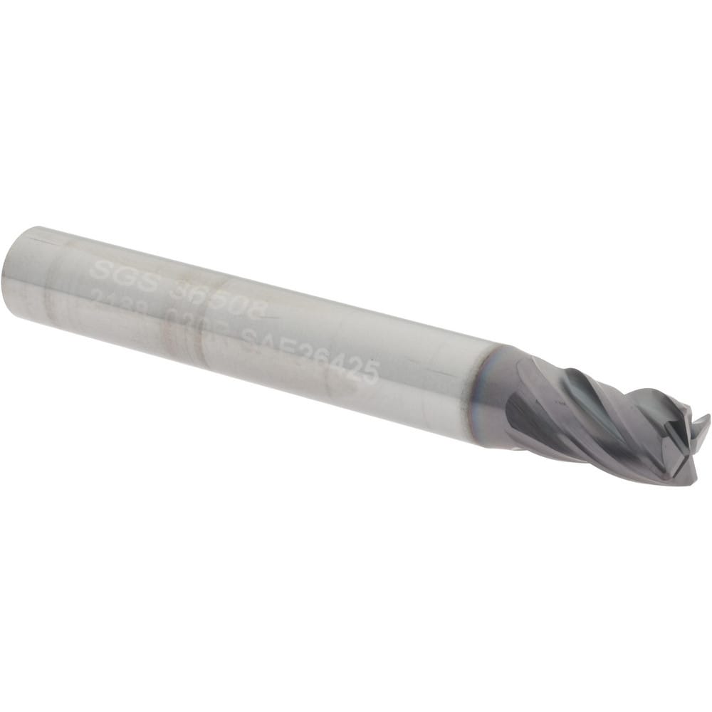 SGS 36508 Corner Radius End Mill: 0.2188" Dia, 3/8" LOC, 0.015 to 0.02" Radius, 4 Flutes, Solid Carbide Image