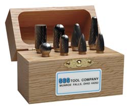 8 Pc Single Cut Burr Set with Ball, Cone, Cylinder, Cylinder w/Rad End, Inverted Taper, Oval, Tree w/Pointed End, Tree w/Rad End