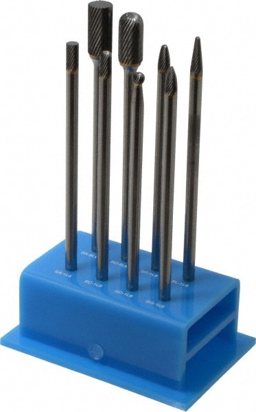 8 Pc Single Cut Burr Set with Ball, Cylinder, Cylinder w/Rad End, Taper, Tree w/Pointed End, Tree w/Rad End