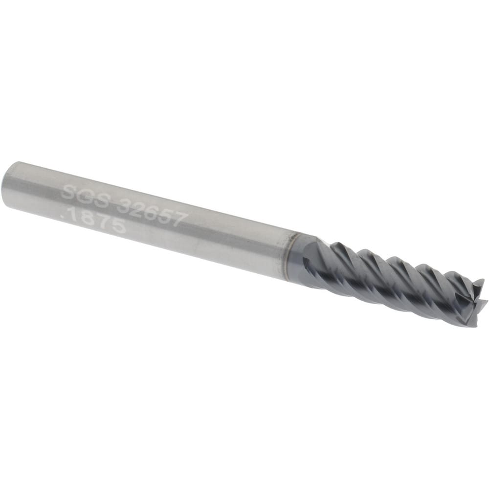 SGS 32657 Square End Mill: 3/16 Dia, 5/8 LOC, 3/16 Shank Dia, 2 OAL, 5 Flutes, Solid Carbide Image