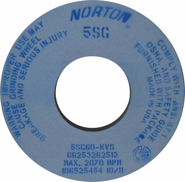 Norton 12" Diam x 5" Hole x 1" Thick, K Hardness, 60 Grit Surface