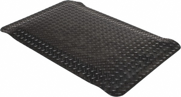 Anti-Fatigue Mat: 3' Long, 2' Wide, 15/16 Thick, Vinyl, Beveled Edges, Heavy-Duty - Diamond Plate Surface, Black, for Dry Areas