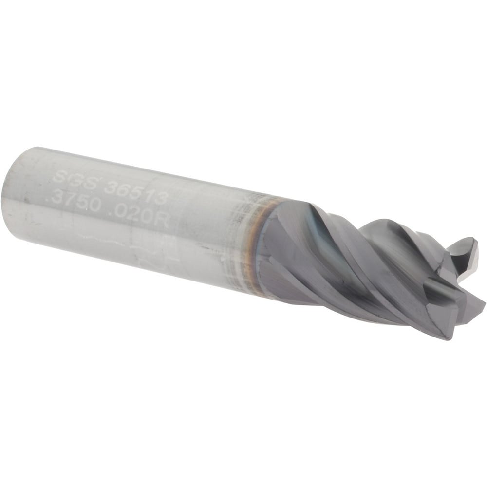 SGS 36513 Corner Radius End Mill: 3/8" Dia, 5/8" LOC, 0.015 to 0.02" Radius, 4 Flutes, Solid Carbide Image