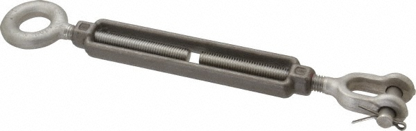 Made in USA SS11016 2,200 Lb Load Limit, 1/2" Thread Diam, 6" Take Up, Stainless Steel Jaw & Eye Turnbuckle Image