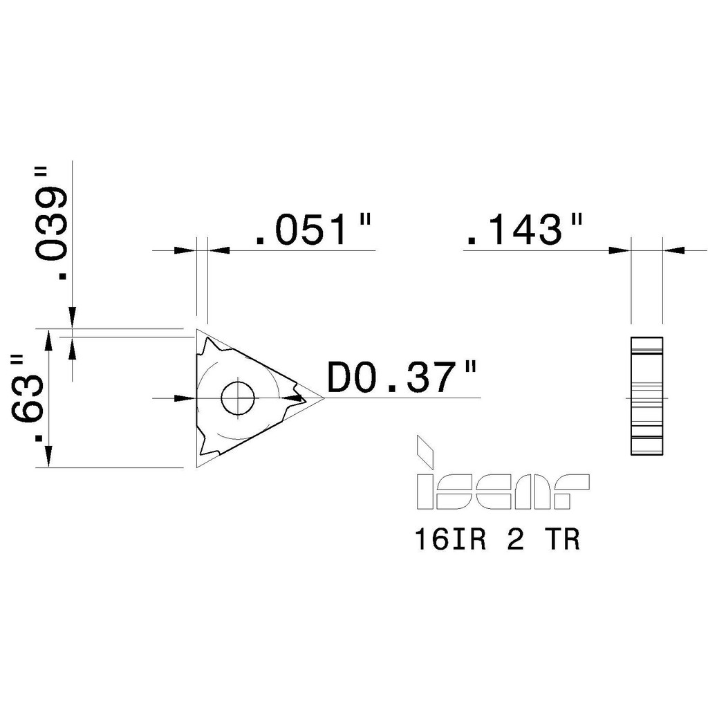 Iscar - Laydown Threading Insert: 16IR 2 TR IC908, Carbide | MSC Direct