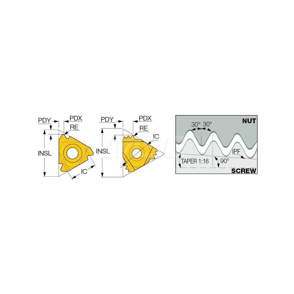 Iscar - Laydown Threading Insert: 16ER 8 API RD IC908, Carbide | MSC Direct
