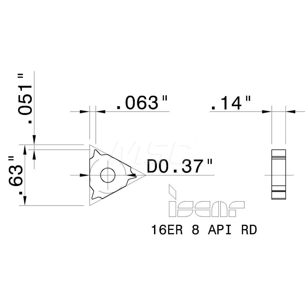 Iscar - Laydown Threading Insert: 16ER 8 API RD IC908, Carbide | MSC Direct