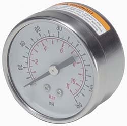 Parker K4520N14160SS FRL Pressure Gauge: Stainless Steel, 1/4" Port, 160 Max psi, Use with PB11 & PR10 Image