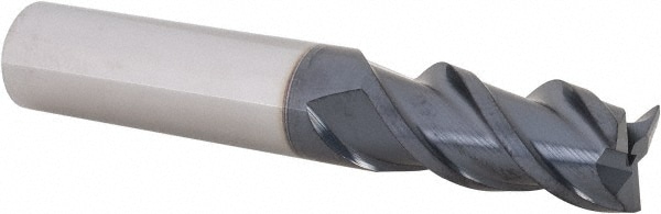 Square End Mill: 0.5000" Dia, 1" LOC, 0.5" Shank Dia, 3" OAL, 3 Flutes, Solid Carbide