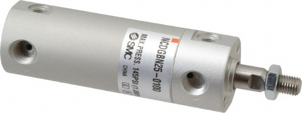 SMC PNEUMATICS NCDGBN25-0100 Double Acting Rodless Air Cylinder: 1" Bore, 1" Stroke, 140 psi Max, 1/8 NPT Port, Basic Mount Image