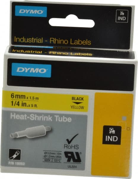 Dymo 18052 Label Maker Label: Yellow, Heat Shrinkable Polyolefin, 60" OAL, 1/4" OAW 