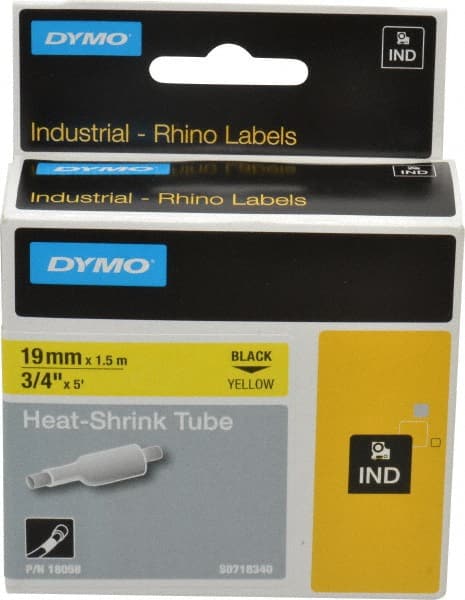 Dymo 18058 Label Maker Label: Yellow, Heat Shrinkable Polyolefin, 60" OAL, 3/4" OAW 