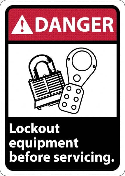 Sign: Rectangle, "Danger - Lock Out Equipment Before Servicing"