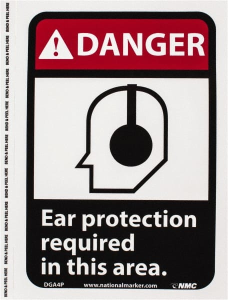 Accident Prevention Sign: Rectangle, "Danger, EAR PROTECTION REQUIRED IN THIS AREA"