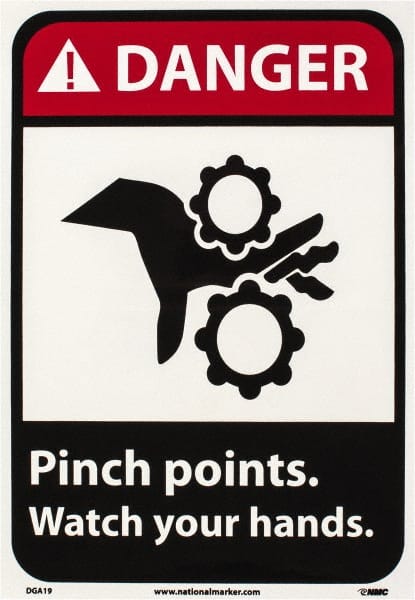 Accident Prevention Sign: Rectangle, "Danger, Pinch points watch your hands."
