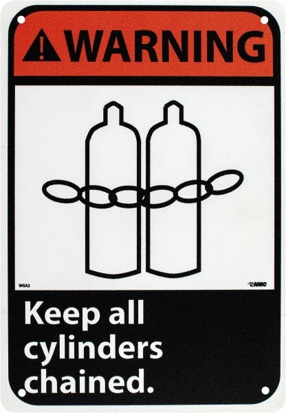 Sign: Rectangle, "Warning - Keep All Cylinders Chained"