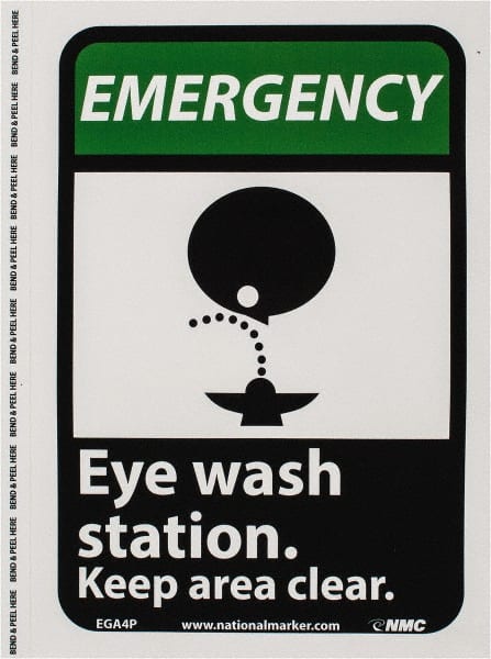 First Aid Sign: Rectangle, "Eye wash station. Keep area clear."