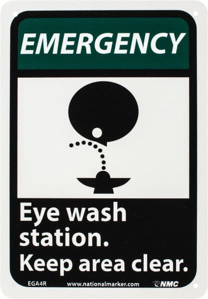 First Aid Sign: Rectangle, "Eye wash station. Keep area clear."