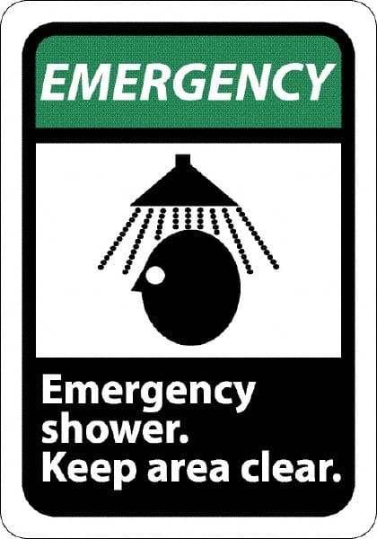 Sign: Rectangle, "Emergency - Emergency Shower - Keep Area Clear"