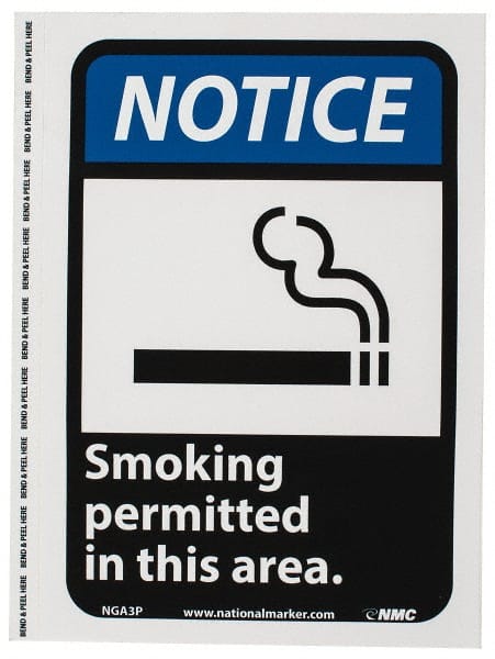 Security & Admittance Sign: Rectangle, "Notice, SMOKING PERMITTED IN THIS AREA"
