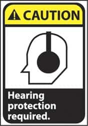 Accident Prevention Sign: Rectangle, "Caution, HEARING PROTECTION REQUIRED"