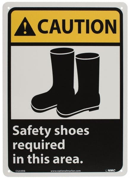 Accident Prevention Sign: Rectangle, "Caution, SAFETY SHOES REQUIRED IN THIS AREA"
