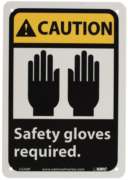 Sign: Rectangle, "Caution - Safety Gloves Required"