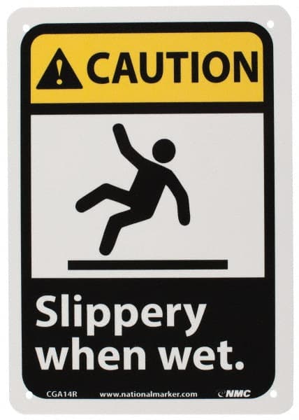 Sign: Rectangle, "Caution - Slippery When Wet"