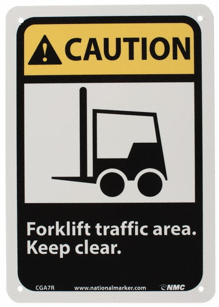 Accident Prevention Sign: Rectangle, "Caution, Forklift traffic area keep clear."