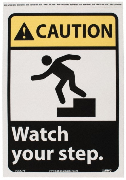 Accident Prevention Sign: Rectangle, "Caution, WATCH YOUR STEP"