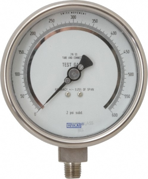 Wika 4220102 Pressure Gauge: 4" Dial, 0 to 600 psi, 1/4" Thread, NPT, Lower Mount Image